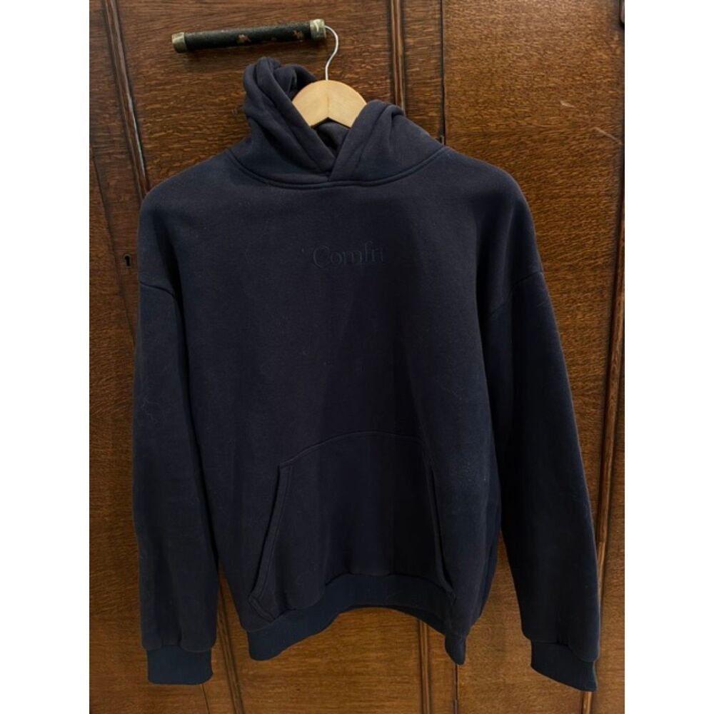 Comfrt Heavyweight Oversized Hoodie Navy Embroidered Logo Unisex Medium EUC
